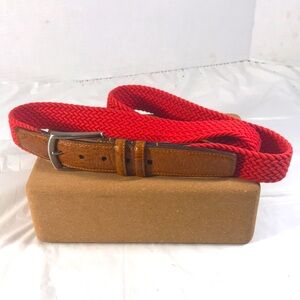 Torino Italian Woven Cotton Elastic Red & Brown Leather Men's Golf Fashion Belt
